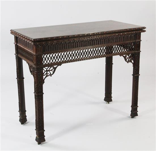 A Gothic Chippendale revival mahogany folding card table, W.3ft